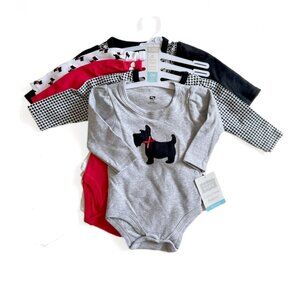 NEW Hudson Baby Infant Girl Cotton Long-Sleeve Bodysuits Set of 5, Scottie Dog